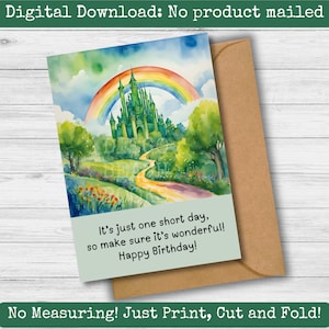 Tarjeta de cumpleaños del Mago de Oz. Un día corto. Ciudad Esmeralda. Saludo imprimible para amigos malvados, hermanas, hijas, mamás. Correo feliz.