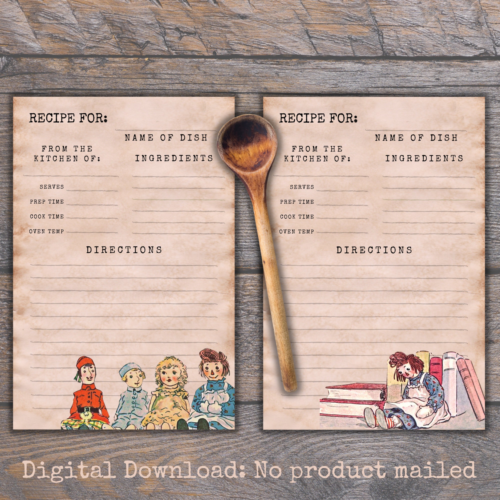 Raggedy Ann Recipe Card Printable Set Raggedy Ann Ephemera - Etsy