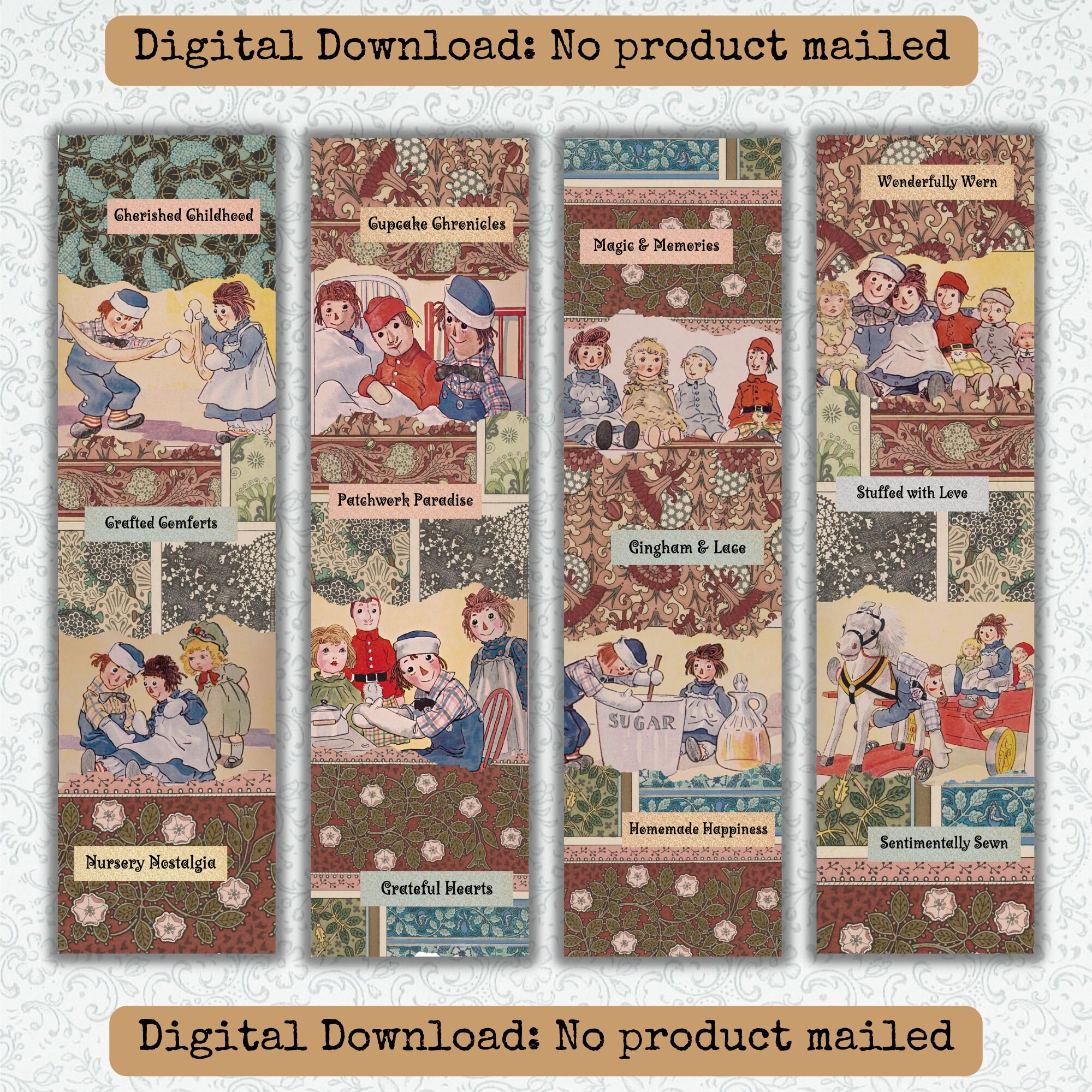 Raggedy Ann Collage Strips Printable Set Vintage Raggedy Ann Ephemera ...