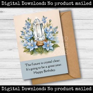 Carte d'anniversaire en quartz clair Amis, soeur, petite amie, tante, maman, fille, joyeux anniversaire, carte de voeux imprimable, énergie positive