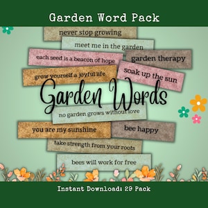 Garden Word Pack Printable Phrases 29 Piece Set Garden Embellishments