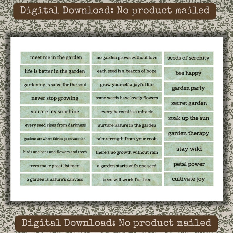Garden Word Pack Printable Phrases 29 Piece Set 1, Garden