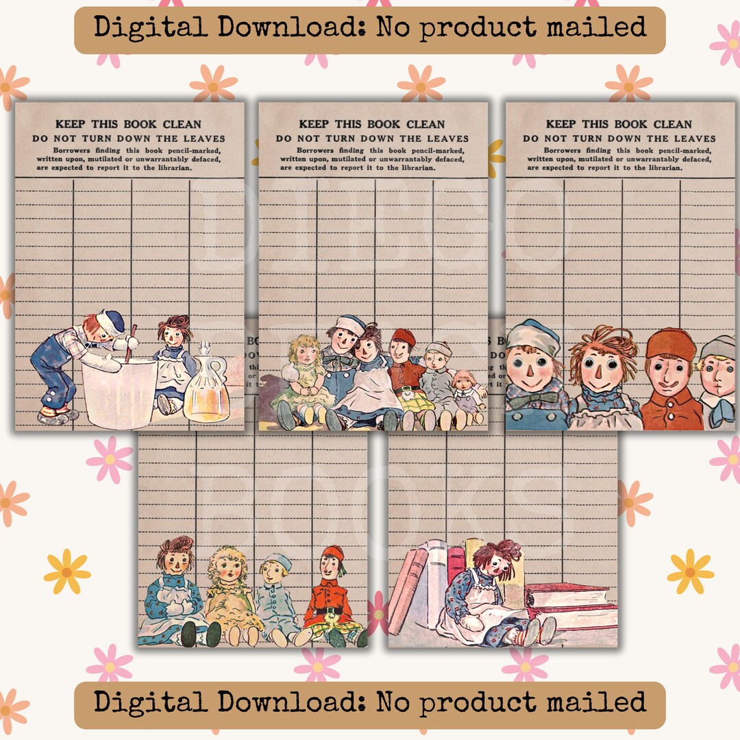 Raggedy Ann and Andy Library Card Printable Set Raggedy Ann Scrapbook ...