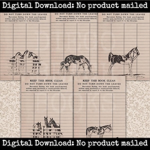 Western Horse Library Card Vintage Printable Set Vintage Vintage Western Ephemera Vintage Ranch Ephemera Horse Junk Journal Ephemera
