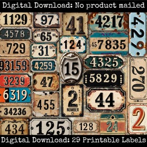 Grungy Number Tags Printable Vintage Number Signs Labels for Junk Journals Mixed Media Supplies Paper Crafts Collage Sheet Junk Ephemera DIY