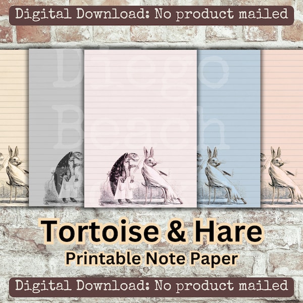 Tortoise and Hare Printable Paper Set Tortoise Paper Bunny Paper Vintage Hairdresser Print Animal Junk Journal Printable Turtle Stationery