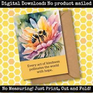 Cartão de agradecimento para impressão Bee Kind Garden Floral Papelaria para mãe, filha, amiga, professora, tia, correio feliz, scrapbooking