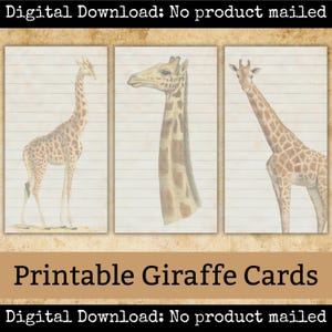 Vintage Giraffe Journal Cards Printable Set Safari Ephemera
