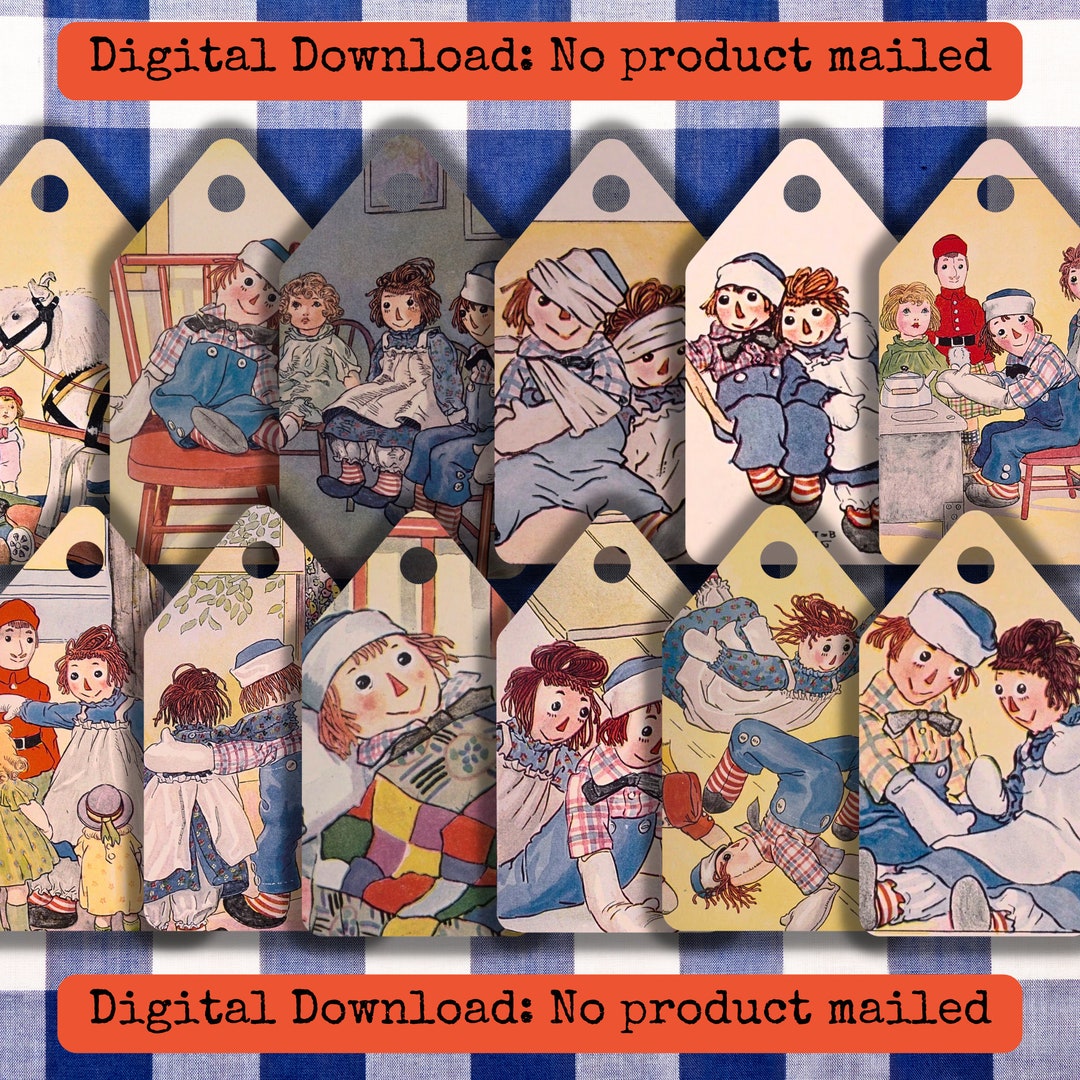 Paper Label Raegan Raggedy Ann Tag Set Printable Vintage Gift Enclosure Scrapbook Cards ...