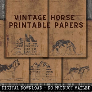 Vintage Horse Five Piece Printable Paper Set, Vintage Horse Ephemera Set, Western Horse Printable Paper, Farm and Ranch Ephemera