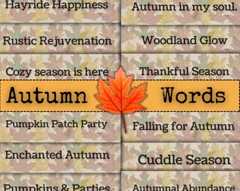 Paquete de palabras de otoño: frases imprimibles para diarios creativos, álbumes de recortes, agendas y manualidades con papel.