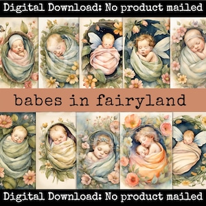 Cartes de scrapbooking Babes in Fairyland, kit de journal indésirable, collage éphémère, étiquettes-cadeaux, bébé des fées, imprimable forêt jardin fée fleurs bricolage numérique