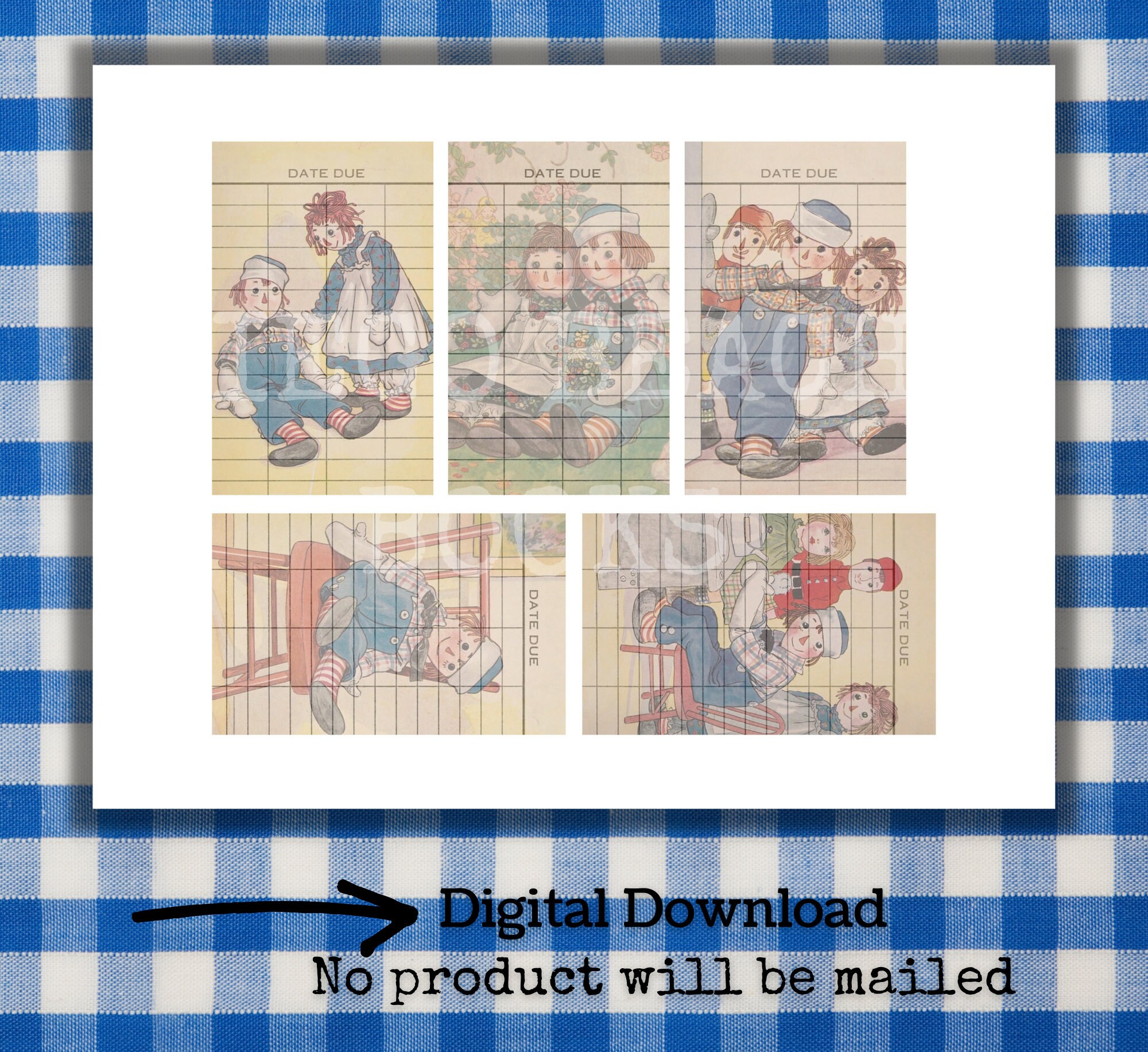 Raggedy Ann Library Card Printable Set, Raggedy Ann Scrapbook, Raggedy ...