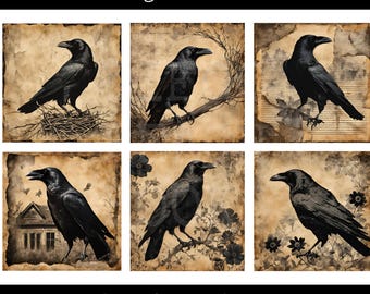 Vintage Crow Scrapbook Card Printable Gothic Raven Junk Journal Ephemera