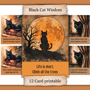 Kit de Scrapbook com Cartões Imprimíveis com Conselhos de Vida de um Gato Preto para o Halloween