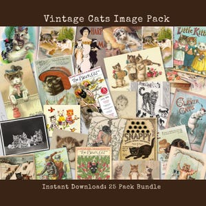 Cat Ephemera Bundle Pack Printable Fantastical Felines Vintage Scrapbook Cards Junk Journal Kit