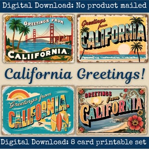 Salutations de Californie rétro vintage inspiré des cartes postales imprimables, lot de 8 carnets de voyage éphémères indésirables fournitures de scrapbooking thème plage
