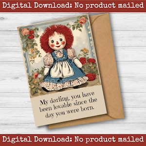 Carte d'anniversaire Raggedy Ann, bricolage, félicitations, fête de célébration, courrier heureux, cadeau d'amitié, grand-mère, fille, petite-fille, soeur nièce, maman