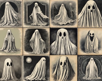 Spooky Ghost Printable Journal Cards Gothic Scrapbook Ephemera