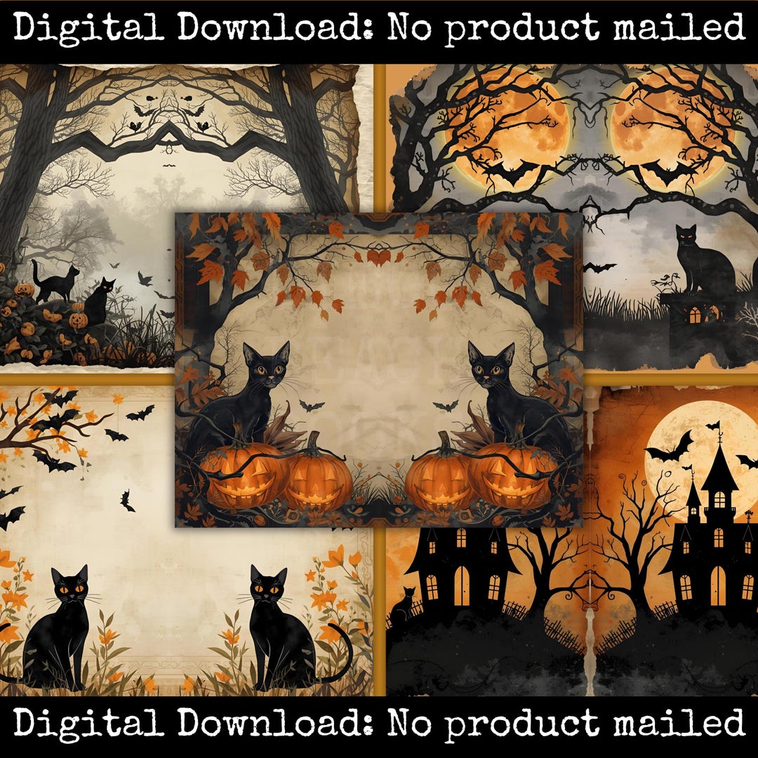 Black Cat Autumn Printable Halloween Journal Pages Scrapbook Spreads - Etsy