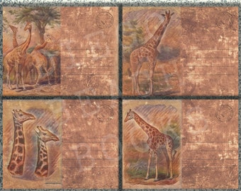 Grungy Giraffe Postcard Printable Vintage Set 1, Vintage Safari Printable Ephemera, Vintage Safari Junk Journal Ephemera Set