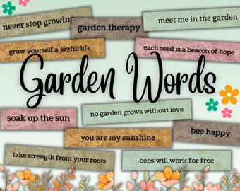 Garden Word Pack Printable Phrases 29 Piece Set 1, Garden Embellishments for Junk Journals Junk Journal Words Printable Gardening Words