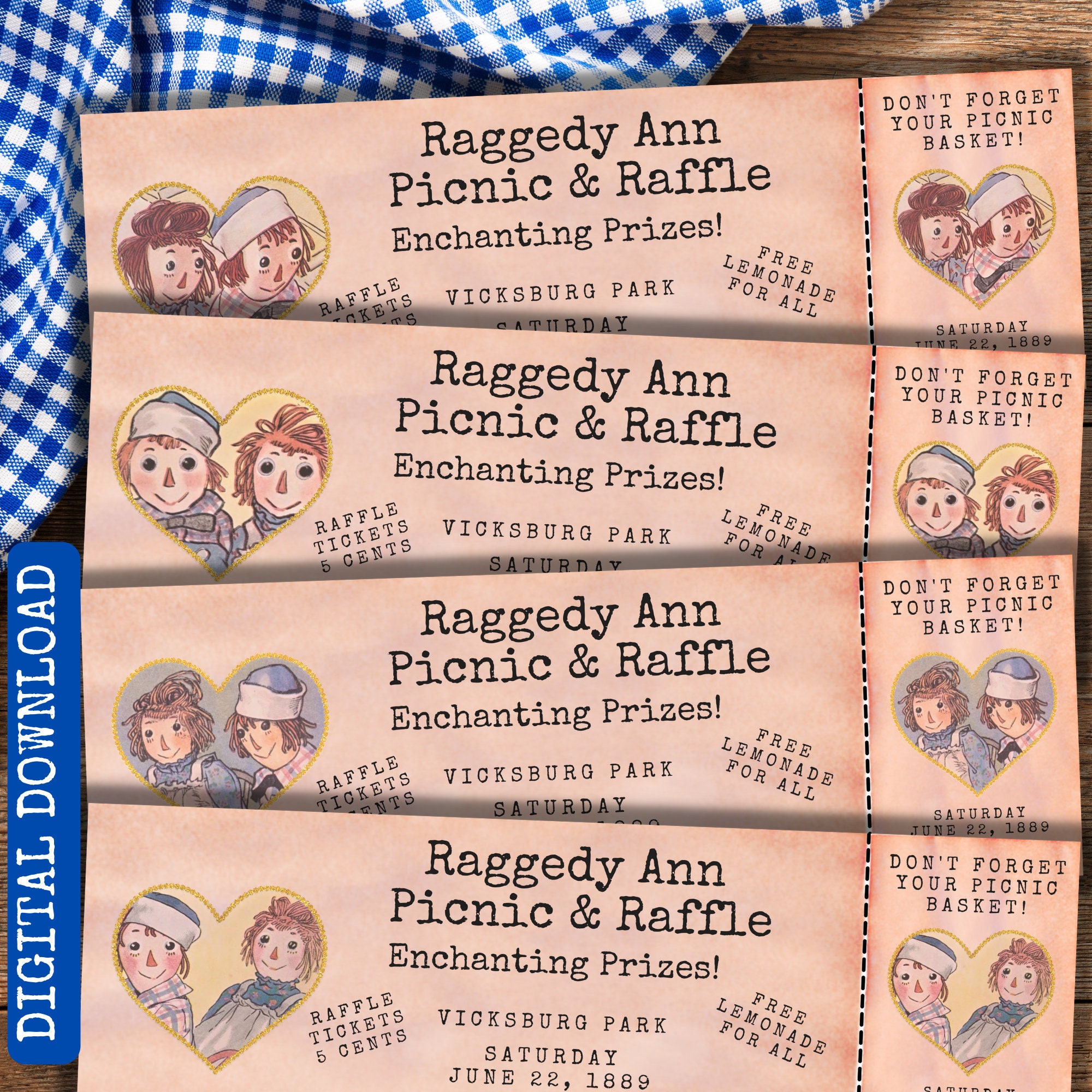 Raggedy Ann Printable Ticket Ephemera Set Vintage Raggedy Ann Junk ...