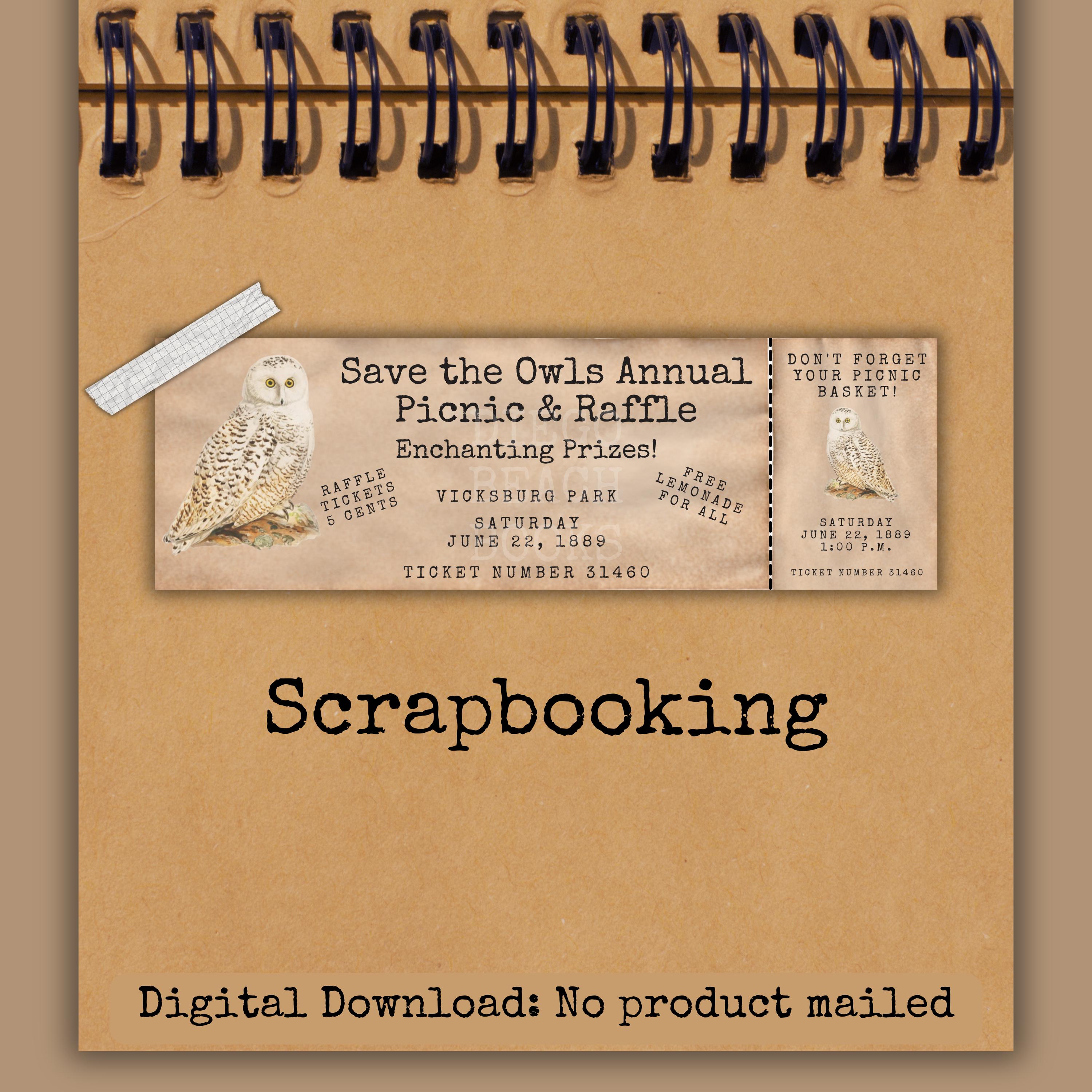 Owl Bookmarks Printable Raffle Ticket Scrapbook Cards Junk Journal ...