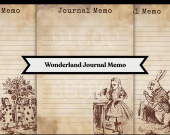 Alice in Wonderland Journal Pages Printable Scrapbook Cards for Junk Journals and Planners