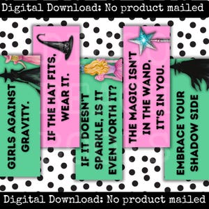 Wicked Inspired Bookmark Afdrukbare set Efemere cadeaukaartjes Feestartikelen Briefpapier Schoolbenodigdheden Planner Elphaba Glinda Gravity populair