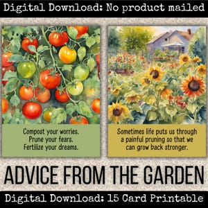Conjunto de cartões para impressão de conselhos do jardim, itens efêmeros de jardim, cartões de diário de lixo, afirmações de jardim para impressão, citações, páginas de scrapbook, colagem