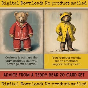 Conseils d'un ours en peluche, cartes à imprimer vintage, kit d'éphémères pour journal indésirable, jouet, affirmations d'amitié, album vintage à imprimer