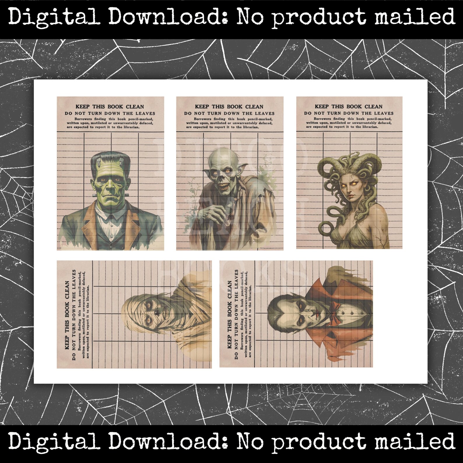 Classic Monster Library Cards Printable Vintage Ephemera for Scrapbooks ...