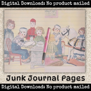 Raggedy Ann and Andy Printable Vintage Junk Journal Pages Collage Sheets for Scrapbooking