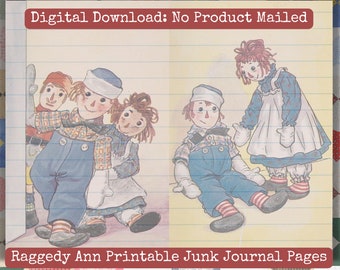 Raggedy Ann and Andy Junk Journal Pages Vintage Printable Set, Raggedy Ann Ephemera, Raggedy Ann Junk Journal, Raggedy Ann Note Paper