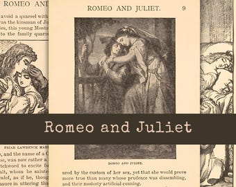 Romeo and Juliet Book Pages Vintage Shakespeare Scrapbook Collage Junk Journal Kit