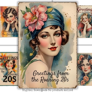 Roaring 20s Postcards Printable Vintage Flapper Scrapbook Cards Junk Journal Ephemera