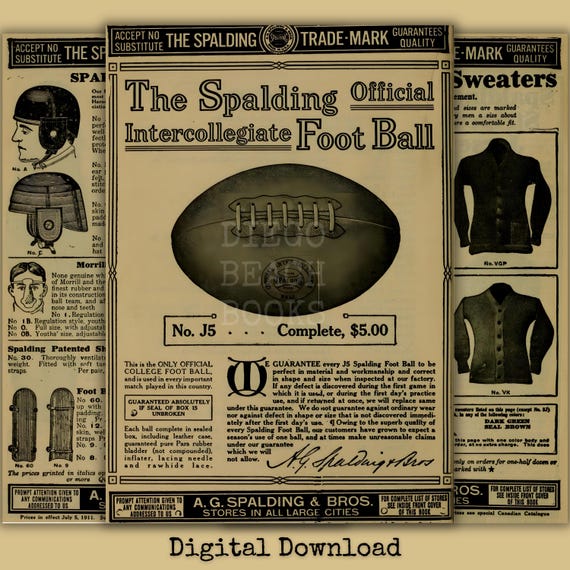 1911 football helmet Spalding Football Equipment Ephemera 1911 Printable Vintage Sports Catalog  Pages Masculine Junk Journal Inserts