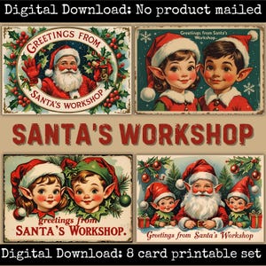 Groeten uit de werkplaats van de kerstman Ansichtkaarten Vintage kerstephemera voor ongewenste tijdschriften Scrapbooking Happy Mail en cadeaukaartjes voor de feestdagen