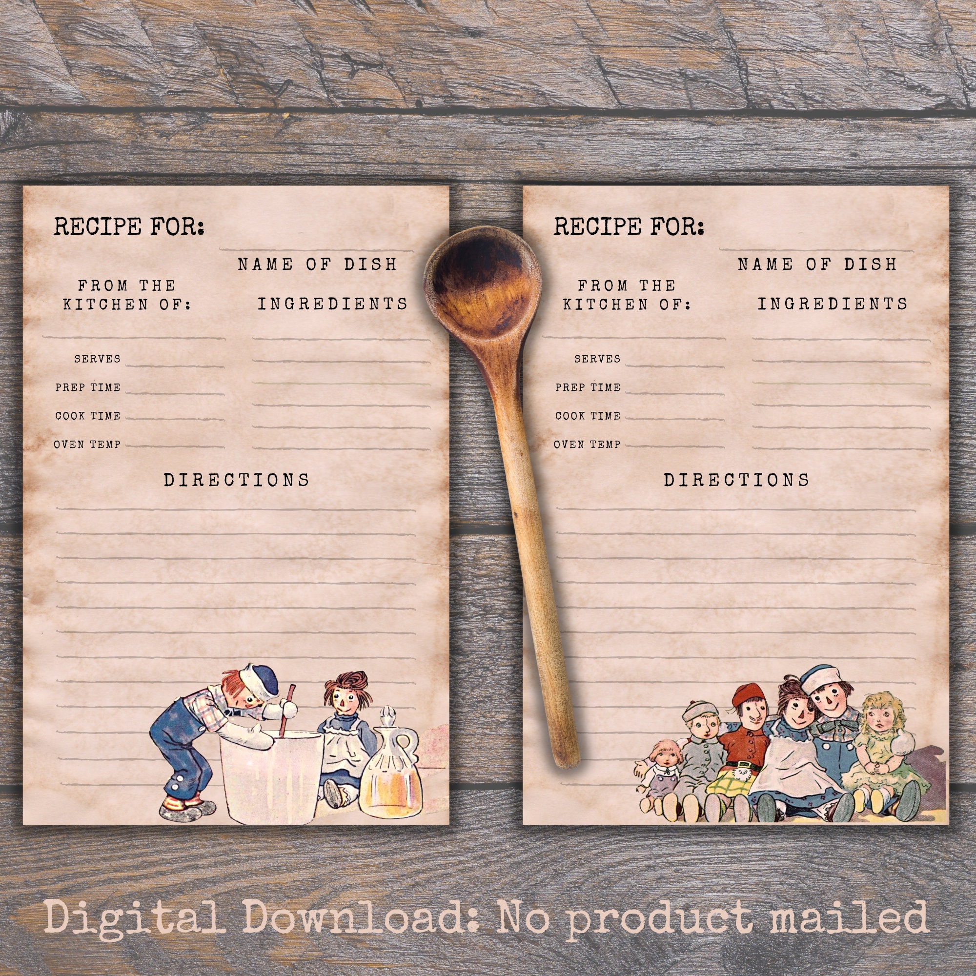 Raggedy Ann Recipe Card Printable Set Raggedy Ann Ephemera - Etsy