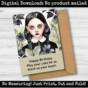 Tarjeta de cumpleaños inspirada en los Addams del miércoles Sarcasmo Amiga Hermana Novia Tía Mamá Hija Familia Addams Imprimible Chica gótica Humor negro DIY