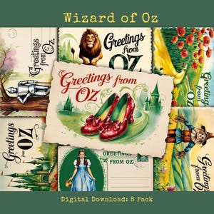 Wizard of Oz Postcards Printable Vintage Scrapbook Cards Junk Journal Kit