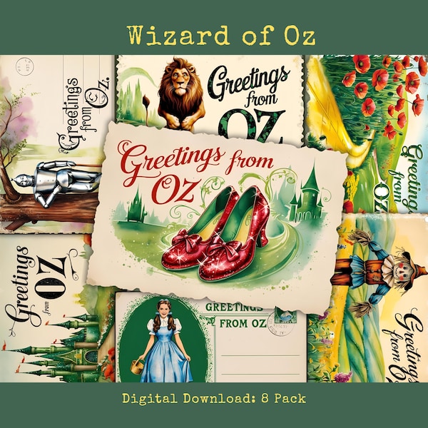 Wizard of Oz Postcards Printable Vintage Scrapbook Cards Junk Journal Kit