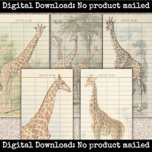 Giraffe Bibliothek Karte Vintage Printable Safari Ephemera Scrapbook Junk Journal Kit Reisejournal DIY Buchclub Geschenk African Safari Ephemera