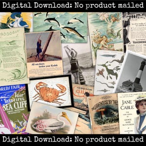 The Charlotte Collection Beach Girl Vintage Ephemera Kit Nautical Ocean Scrapbook Cards Printable Collage Sheets Decoupage Junk Journal Kit