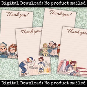 Raggedy Ann bedankbriefjes Afdrukbaar briefpapier Plakboekpapier Notitiepapier DIY-bedankkaarten Dankbaarheid Waardering Happy Mail Supplies