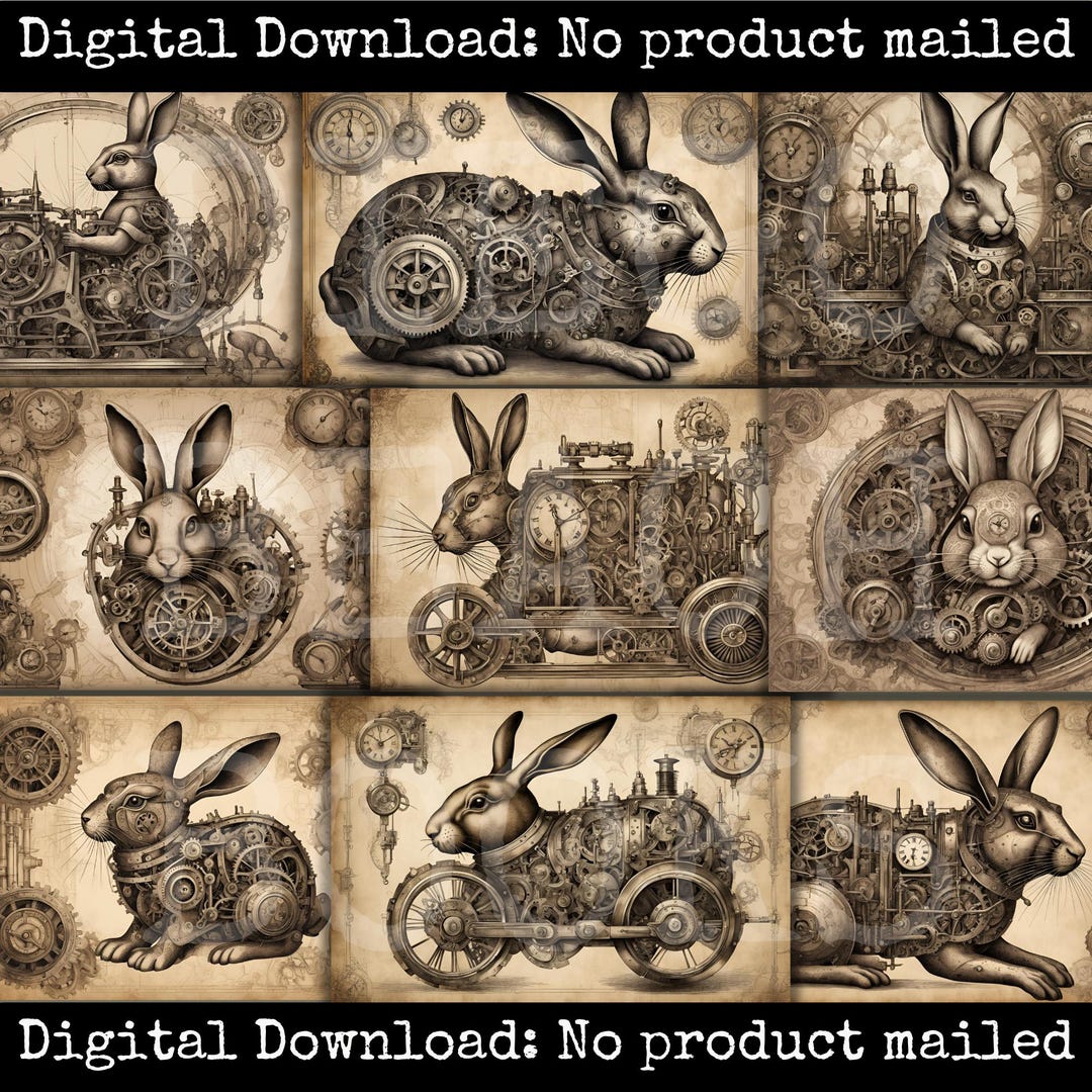 Steampunk Rabbit Scrapbook Cards Grungy Victorian Mechanical Junk ...