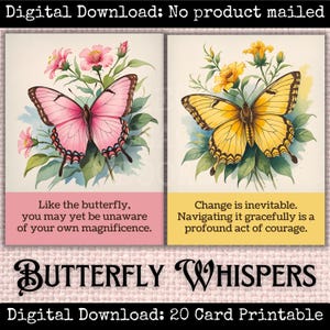 Cartões de lembrete de diário de borboleta vintage, itens inspiradores para impressão, itens para scrapbooking e download digital de correspondência feliz