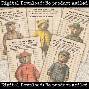 Vintage Teddy Bear Library Cards Printable Set Scrapbook & Junk Journal Ephemera
