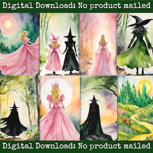 Wicked Inspired Image Pack Junk Journal Ephemera Cadeaukaartjes Collagepapier Scrapbook Afdrukbare kaarten Defying Gravity Glinda Musical populair